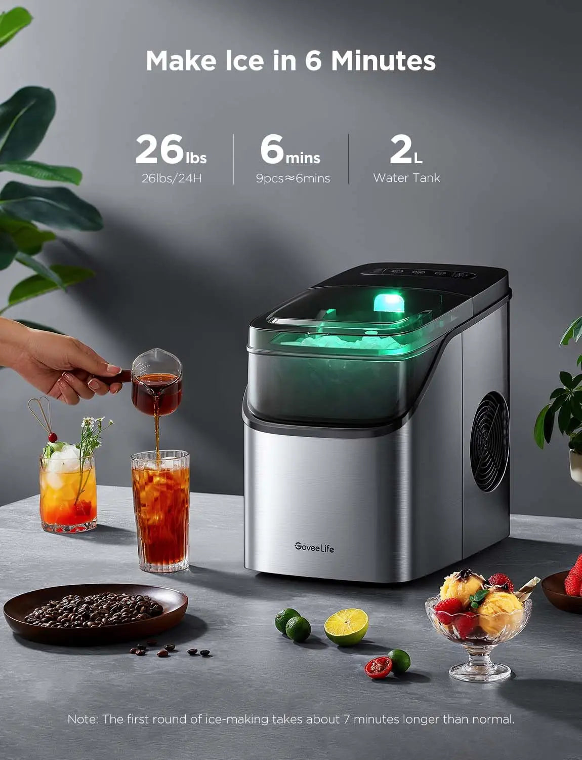 Countertop Ice Maker, Voice Control, 9 Cubes in 6 Min, 26lbs/Day